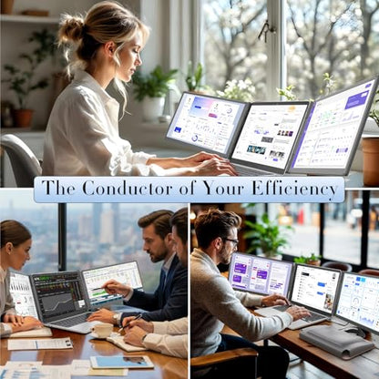 Teamgee 15.6" Triple Laptop Screen Extender with Power Bank, FHD 1080P IPS | Triple Monitor, Fits 13-17" Laptops (Mac/Windows/Android), Ideal for Home Office/Small Business
