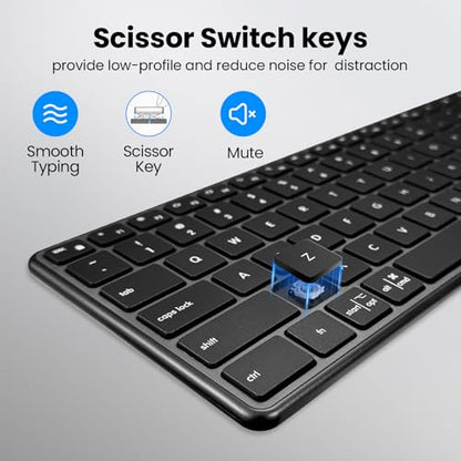 K925 Wireless Bluetooth Multimedia Keyboard for Windows - Black | 2.4G & Bluetooth Multi-Device Full Size Wireless Keyboard with Number Pad, Keyboard Quiet Typing for Windows/PC/Laptop/Phone