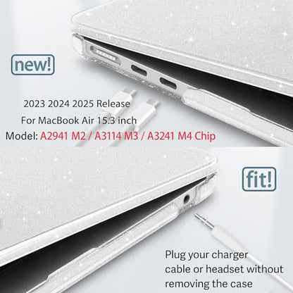 May Chen for 2026 MacBook Air 15 inch Case 2025 2024 2023 A3448 M5 A3241 M4 A3114 M3 A2941 M2 with Liquid Retina Display & Touch ID, Plastic Hard Shell with Keyboard Cover - Clear Glitter - color: Clear Glitter