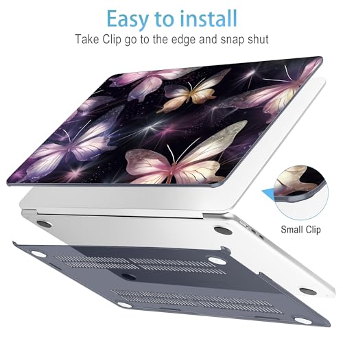 Mektron for 2026/2025/2024/2023 MacBook Air 15 INCH M5 A3448 /M4 A3241 /M3 A3114 /M2 A2941 Case, Printed Plastic Hard Shell Cover with 15.3" Liquid Retina Display Touch ID, Glittering Butterfly - color: Glittering Butterfly