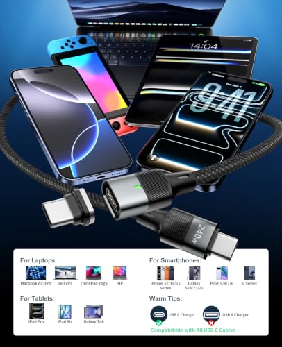 USB C Magnetic Charging Cable 240W [2Pack, 4ft] 24Pin USB C Magnetic Cable to USB C Fast Charger Data Cable, Magnetic Tip Fit All USB-C Cable for iPhone 17 16 15 Pro Max iPad MacBook, Sumsung,Laptop - size: 4FT