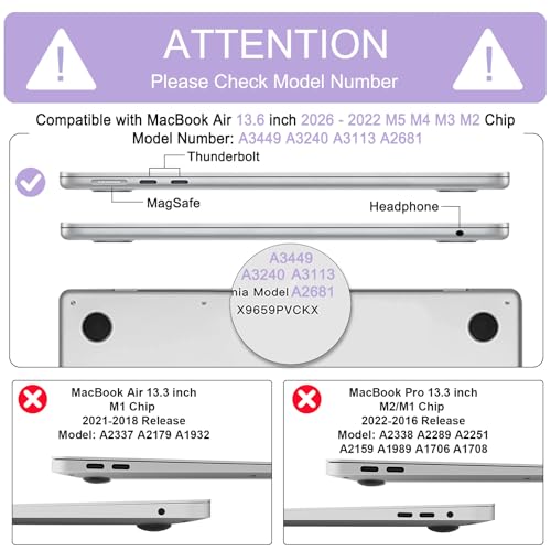 B BELK for MacBook Air 13 inch Case 2026 2025 2024 2023 2022 M5 M4 M3 M2 | A3449 A3240 A3113 A2681, Glitter Hard Shell for MacBook Air 13.6 inch Case & Keyboard Cover &Screen Protector, Sparkly Purple - color: Glitter Purple