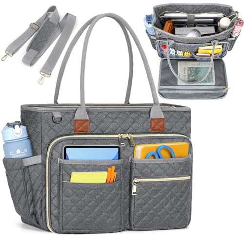 RAINSMORE Teacher Tote Bag 15.6 inch Laptop Bag for Women Work Bags Laptop Tote Nurse Bag Professional Computer Messenger with Insulated Pocket, Laptop Briefcase for Office, College, Nursing, Grey - color: Grey, size: 15.6 inch