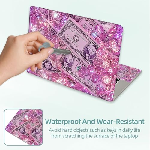 Universal Laptop Skin Decal, 3-Piece Vinyl Protector for 12 13 14 15.6" Notebook, Waterproof Anti-Scratch, Easy Trim & Bubble-Free Finish, Pink Glittering Dollar Bills - color: Pink Glittering Dollar Bills