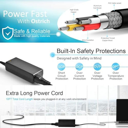 Ostrich Charger Compatible with Dell Laptop Computer 65W 45W Round Tip Power Adapter