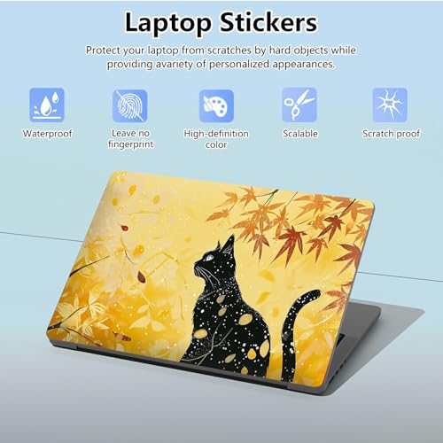 Universal Laptop Skin Sticker with 2 Wrist Pad Skins, Waterproof Scratch Resistant Vinyl Laptop Cover Decal, Cut to Fit for 11–15.6 Inch MacBook HP Dell Lenovo, Black Cat Maple - color: Black Cat Maple