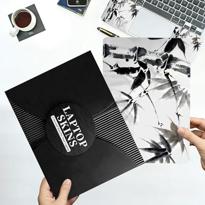 Universal Laptop Skin Sticker with 2 Wrist Pad Decals, 3-Piece Removable Vinyl Laptop Cover, Black Bamboo Waterproof Anti-Scratch, Easy-Trim Fit for 13.3" 14" 15.6" Laptops - color: Black Bamboo