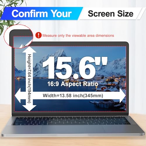 Magnetic Laptop Privacy Screen 15.6 Inch 16:9 Display, Removable Computer Screen Privacy Shield, Anti-Glare Blue Light Protector Compatible with Dell Hp Lenovo Acer Asus Samsung
