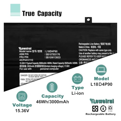46Wh L18D4P90 L18M4P90 L18C4P90 Laptop Battery Replacement for ThinkPad L13 Yoga 1st Gen/2nd Gen/20R5 20R6 Series SB10T83177 SB10T83119 SB10T83120 02DL031 - size: 9.53*4.45*0.24inch L18D4P90