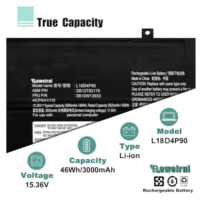 46Wh L18D4P90 L18M4P90 L18C4P90 Laptop Battery Replacement for ThinkPad L13 Yoga 1st Gen/2nd Gen/20R5 20R6 Series SB10T83177 SB10T83119 SB10T83120 02DL031 - size: 9.53*4.45*0.24inch L18D4P90