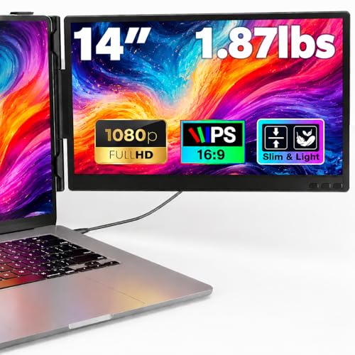 Laptop Screen Extender, 14” FHD 1080P Portable Monitor for Laptop, 0.27" Ultra-Thin Display with 100% sRGB, Dual Screen Extender for 13–17” Laptops, Plug & Play for Windows/Mac/Chrome/Android - size: 14“ Double Screen Extender