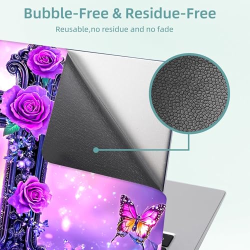 Universal Laptop Skin Decal, 3-Piece Vinyl Protector for 12 13 14 15.6" Notebook, Waterproof Anti-Scratch, Easy Trim & Bubble-Free Finish, Cross with Purple Rose - color: Cross with Purple Rose