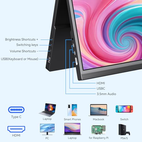 14 Inch Touchscreen Portable Monitor, FHD 1080P IPS HDR Ultra Slim Travel Screen, USB-C Powered with Built-in Speakers for Laptop, PC, Mac, PS4, PS5, Xbox Gaming Consoles