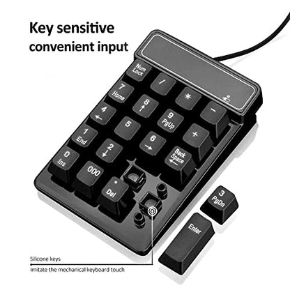 Kadaon USB Number Pad, 19 Keys Waterproof Silent Numeric Keypad with Mini USB Cable, for Laptop/Notebook, Compatible with Windows System