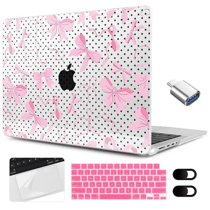MEEgoodo Compatible with MacBook Pro 14 inch Case (M5/M4/M3/M2/M1) Pro/Max 2026 2025 2024 2023 2021, Fit Model A3427/A3426/A3434/A3112/A3401/A3185/A2918/A2992/A2779/A2442, Black Polka Dots&Pink Bows - color: Black Polka Dots&Pink Bows