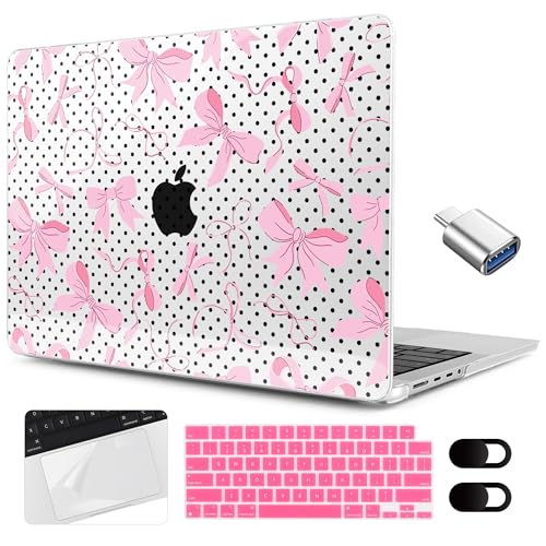 MEEgoodo Compatible with MacBook Pro 14 inch Case (M5/M4/M3/M2/M1) Pro/Max 2026 2025 2024 2023 2021, Fit Model A3427/A3426/A3434/A3112/A3401/A3185/A2918/A2992/A2779/A2442, Black Polka Dots&Pink Bows - color: Black Polka Dots&Pink Bows