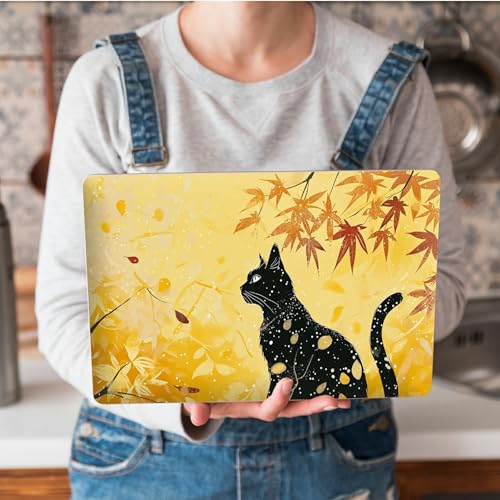 Universal Laptop Skin Sticker with 2 Wrist Pad Skins, Waterproof Scratch Resistant Vinyl Laptop Cover Decal, Cut to Fit for 11–15.6 Inch MacBook HP Dell Lenovo, Black Cat Maple - color: Black Cat Maple