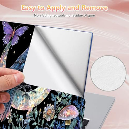 Laptop Skin Sticker Decal 12" 13" 13.3" 14" 15" 15.6",Waterproof Scratch Resistant Vinyl,Reusable Easy to Apply,for MacBook HP Dell Notebooks Netbooks Laptop,2 Wrist Pads,Crow Moon Flower - color: Crow Moon Flower