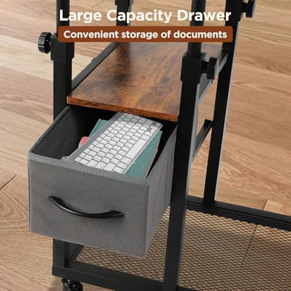 FAHKNS Adjustable C Table with Charging Station, Tiltable Desk C Shaped End Table for Couch, Over Bed Table with Wheels Adjustable Height, Hospital Laptop Stand Drawing Desk