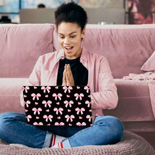 SUPERDANT 3 Pcs Black Pink Bow Heart Laptop Skin Trim-to-Fit Waterproof PVC Laptop Sticker Set Scratch-Proof 12 13 14 15 16 Inch Laptops Decal for Women - style: Pink Bow