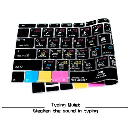 HRH Logic Pro X Hotkey Silicone Keyboard Cover Skin for MacBook Pro 13" A1708 A1988 No Touch Bar 2018 2017 2016 Release and for MacBook 12" A1534 (2015)&A1931(2018) USA Layout Protective Skin - color: Hotkey-Logic Pro X