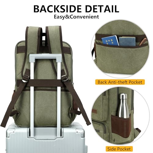 Canvas Laptop Backpack for Men Women,Durable Travel Work Business Rucksack Bookbags Fits 15.6 Inch Notebook & Laptops,College Backpacks Computer Bag Weekender Hiking Daypack(Green) - color: Green