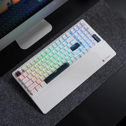 Wireless Mechanical Keyboard with Wrist Rest,Tri-Mode BT5.0/2.4GHz/USB-C Hot Swappable Custom Keyboard,Pre-lubed Clicky Switches,RGB Backlit Computer Gaming Keyboards for PC/Tablet/PS/Xbox(White) - color: White-99keys, size: Clicky