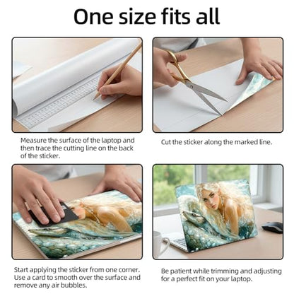 Aesthetic Laptop Skin Sticker, Blonde Maiden with Serpent in Water Waterproof Vinyl Laptop Decal, Removable Bubble Free, Reusable Protective Cover for 13 14 15 15.6 Inch - color: Blonde Maiden with Serpent in Water