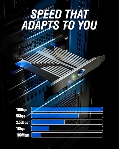 SABRENT 10Gb PCIe Network Card, 10GBASE-T, Multi-Gig NIC (NT-10PE) | PCIe 3.0 x4; Marvell AQC113; 5G/2.5G/1G; aluminum heatsink; fits x4/x8/x16; full-height - size: 10GbE PCIe