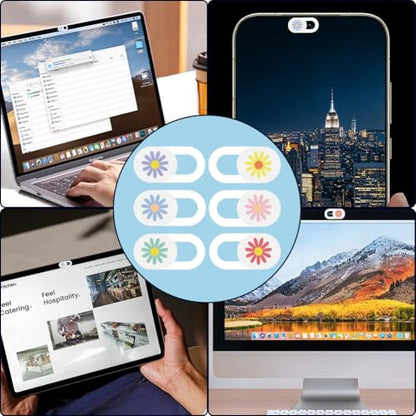 6Pcs 6 Styles Daisy Camera Cover Slide White Privacy Guard Accessories, 0.04 Inch Thin Webcam Cover Protector Blocker for Laptop Desktop Computer Tablet Notebook Mini PC Home Office Use - color: Daisy