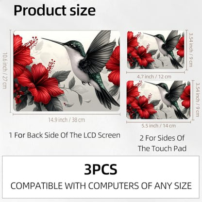 Hummingbird Red Floral Universal Laptop Skin Sticker 3PCS, Protective Decal Trim-to-Fit 11.6" 13.3" 14" 15.6" Laptop Vinyl Cover, Removable Anti-Scratch Computer Decal Protector - color: Hummingbird Red Floral