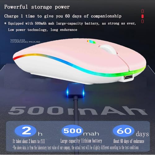 Guiheng Wireless Bluetooth Mouse,LED Dual Mode Rechargeable Silent Slim Laptop Mouse,Portable(BT5.2+USB Receiver) Dual Mode Computer Mice,for Laptop,Desktop Computer,ipad Tablet,Phone,TV (Pink) - color: pink