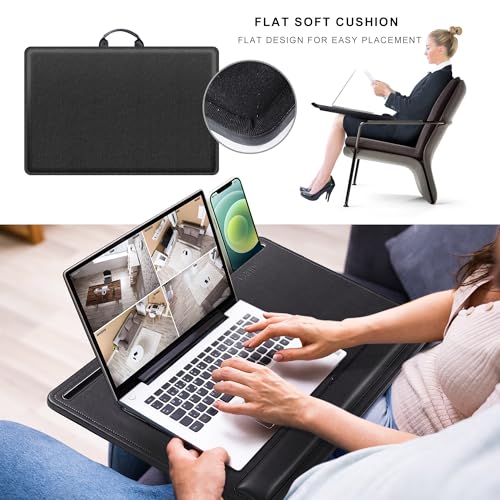 CENNBIE Leather Lap Desk with Memory Foam Cushion 24x16 Inches (Black) | Adjustable Portable Laptop Tray Fits 17 / 19 Inch Notebook - Built-in Wrist Rest Lightweight Computer Desk - color: Black