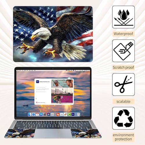 15.6 Inch Laptop Skin Sticker, Reusable Vinyl Cover Protector with 2 Wrist Pad Skins, Removable Waterproof Scratch-Resistant for 12-15.6 Inch Laptop Notebook,Eagle American Flag - color: Eagle American Flag