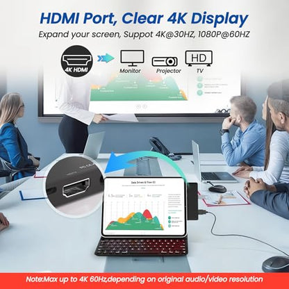 Surface Pro 12 Docking Station Hub, Surface Pro 12 Accessories with 4K HDMI, USB-C Thunerbolt 4 (4K60Hz Video+Data+100W PD), 3.5mm Audio, SD/TF, 2*USB 3.0 Hub for Microsoft Surface Pro 12 inch 2025 - color: Black
