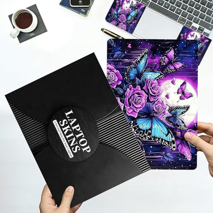 Universal Laptop Skin Sticker with 2 Wrist Pad Decals, 3-Piece Removable Vinyl Laptop Cover, Purple Rose Moon Waterproof Anti-Scratch, Easy-Trim Fit for 13.3" 14" 15.6" Laptops - color: Purple Rose Moon