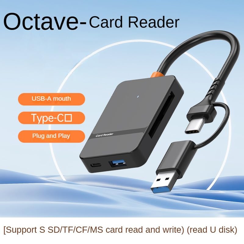 High-Speed 8-in-1 USB 3.0/USB-C OTG Card Reader - 104MB/s CF/SD/TF/MS Adapter with Dual Ports & LED | Mac/PC/Android