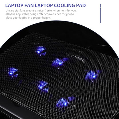 Homoyoyo Laptop Cooling Pad with 6 Fans 15.6-inch Silent Laptop Cooler Stand Holder for Gaming and Work Black Adjustable Cooling Base