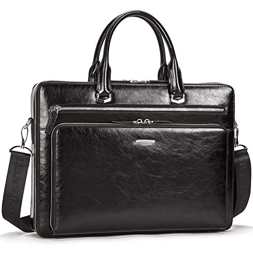 BOSTANTEN Briefcases for Men Messenger Bag Genuine Leather Laptop Bag 15.6 inch Office Work Tote for Buisness Travel - color: B-black
