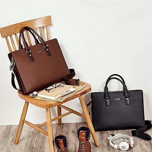 BOSTANTEN Leather Lawyers Briefcase Laptop Business Slim Bags for Men & Women - color: Coffee Medium