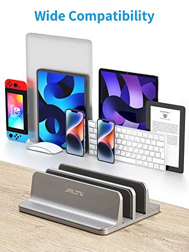 JARLINK Vertical Laptop Stand Holder, Aluminum Double Desktop Stand Holder with Adjustable Dock (Up to 17.3 inch), Compatible with MacBook, Surface, Chromebook, and Gaming Laptops, Grey - color: Grey, size: 2-slot