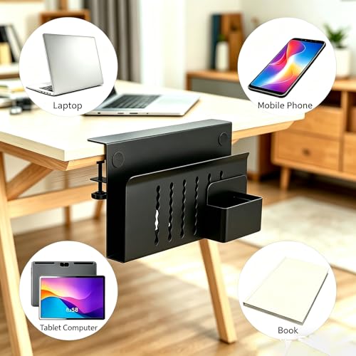 Under-Desk Laptop Mount,Clamp-On Hidden Notebook Holder, No Drill Adhesive-Free Floating Shelf for Desk Organization, Space Saving Workstation