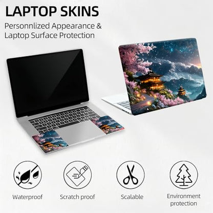 Mountain Pagoda Sunset Universal Laptop Skin Sticker 3PCS, Protective Decal Trim-to-Fit 11.6" 13.3" 14" 15.6" Laptop Vinyl Cover, Removable Anti-Scratch Computer Decal Protector - color: Mountain Pagoda Sunset