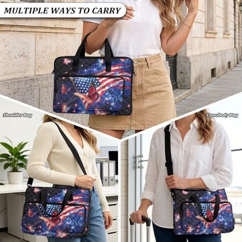 Laptop Sleeve, Laptop Cover with Adjustable Strap Computer Bag Tablet Notebook Sleeves Handbag Messenger Briefcase - color: Butterfly American Flag Design