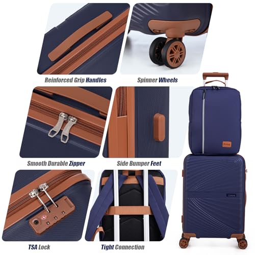 Carry On Luggage Set 22x14x9 Airline Approved Luggage Sets 3 Piece,Suitcases with Wheels,ABS Hard Case Luggage with TSA Lock Spinner Wheels(20 Inch,BP/TB) - color: Champagne