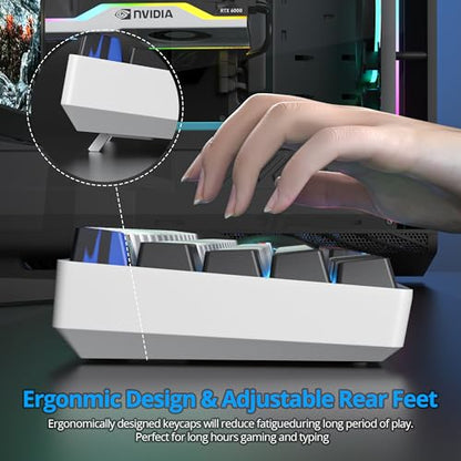 Portable 60% Mechanical Gaming Keyboard, 60 Percent Red Switch LED Backlit, 61 Keys Mini White USB Wired Office Keyboard for Windows Mac Laptop PC (61 Black & White) - color: 61 Black & White/Red Switch