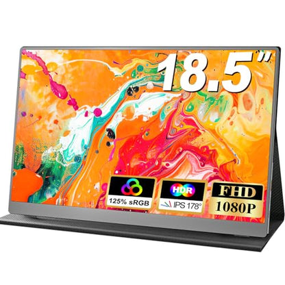 18.5 Inch Portable Monitor, FHD 120Hz IPS HDR 125% sRGB USB-C HDMI External Travel Monitor with Built-in Speakers, VESA Compatible for Laptop MacBook PC Surface PS5 Xbox - size: 18.5-inch