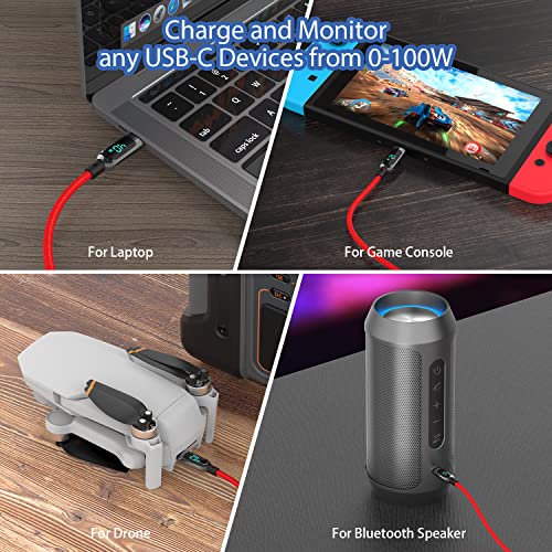 SOOPII 100W USB C to USB C Cable,[6.6ft,2-Pack],Nylon Braided Fast Charging Cable with LED Display for lPhone 15/15 Pro/15 Plus,lPad Air,MacBook Pro,Galaxy S24/S23 (Red) - color: Red, size: 2M 2Pack - 100W