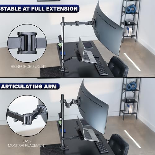 VIVO Extra Tall Desk Mount for up to 49 inch Ultra-Wide Monitor and Tray for up to 17 inch Laptop, Clamp-on Adjustable Stand Holds 44 lb Screens, VESA up to 100x100, Black, STAND-V102T-L
