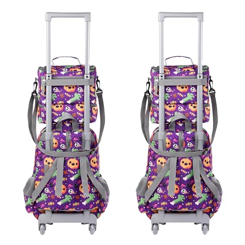 Tilami Rolling Backpack 18 inch Double Handle with Lunch Bag Wheeled Kids Backpack, Pumpkin Purple - color: Pumpkin
